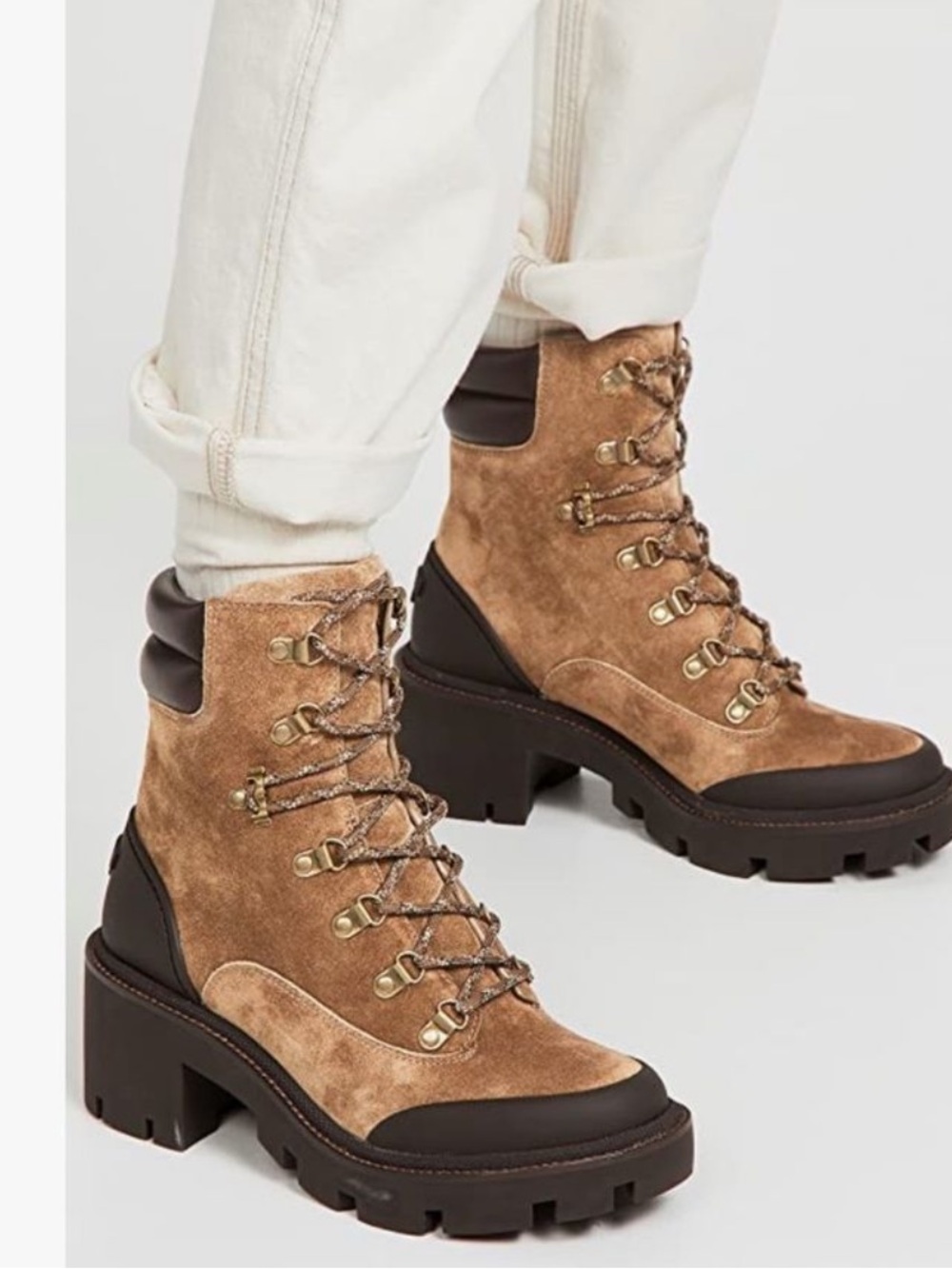 Tory Burch Brown Suede Lace-Up Lug Boots